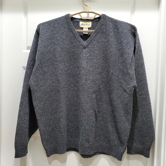 EDDIE BAUER 100% LAMBSWOOL V-NECK PULLOVER SWEATER DARK GREY MEN SIZE LARGE - Picture 1 of 9